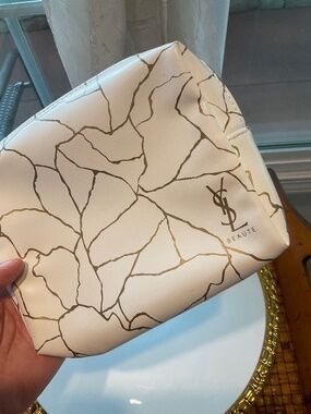 Yves Saint Laurent White & Gold Cosmetic Pouch